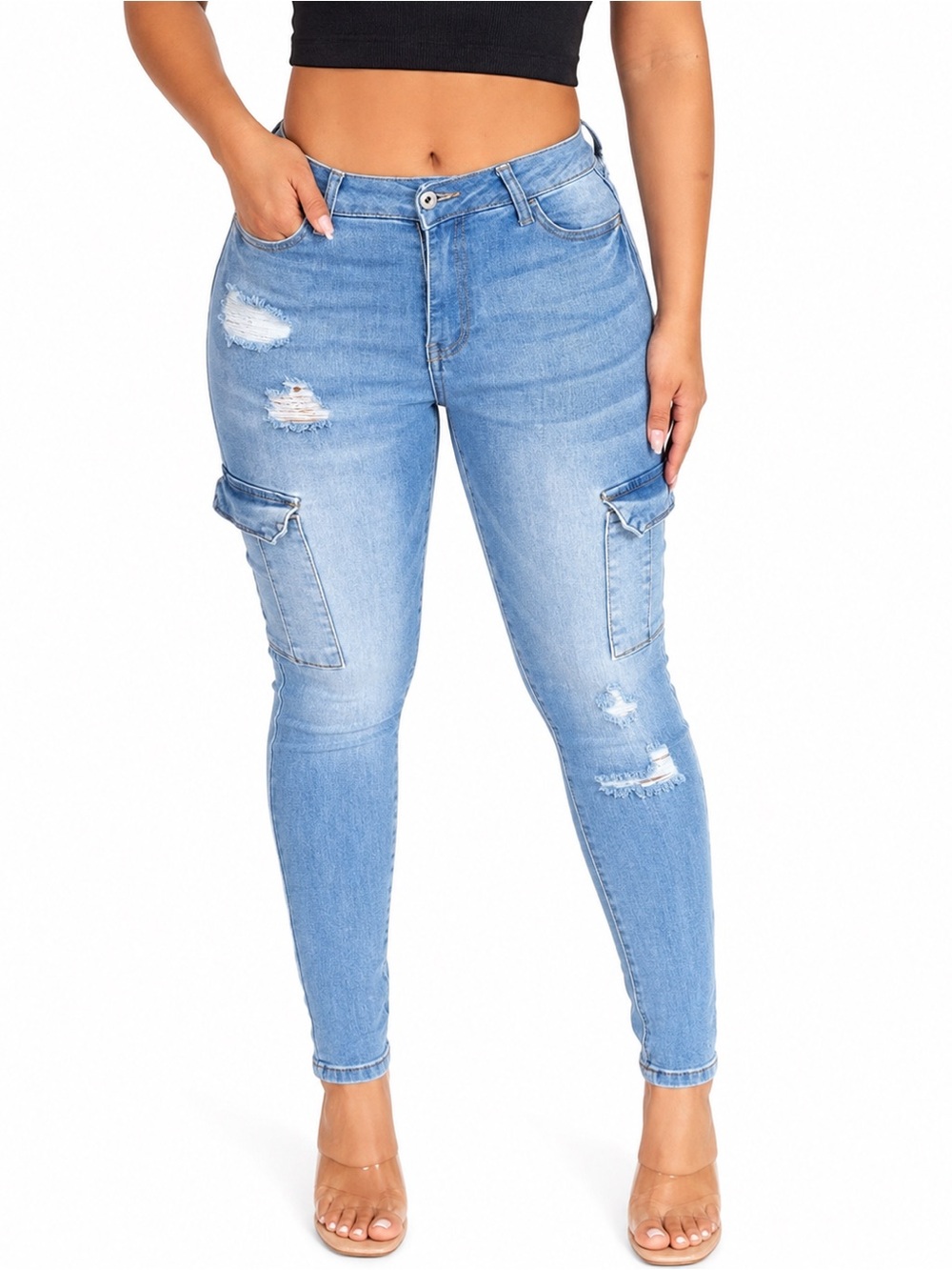 WAX JEAN Distressed Cargo Skinny Jeans Size 11/30